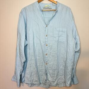 Caribbean Light Blue Long Sleeve Button Up Linen Size XL